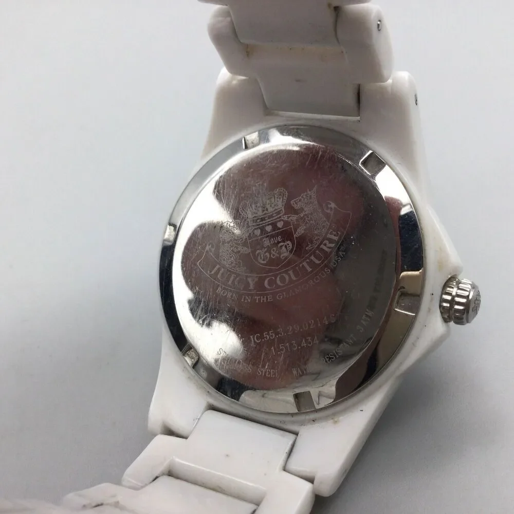 Juicy Couture Watch Women 36mm White Silver Tone New Battery 7.75" - Picture 12 of 15